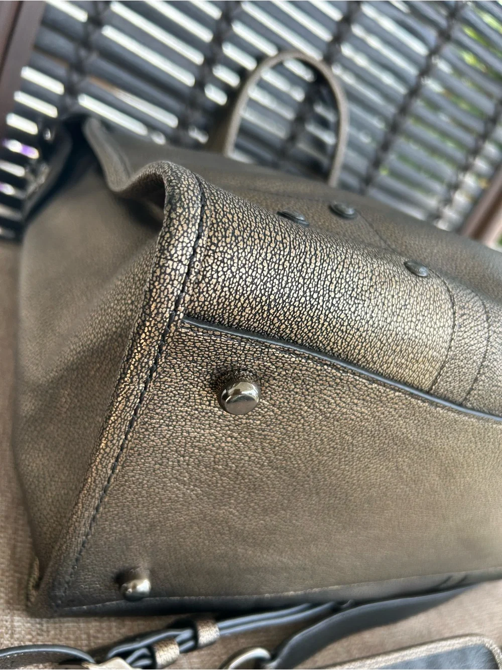 Coach Metallic Pewter Pebbled Leather Satchel with Crossbody Strap